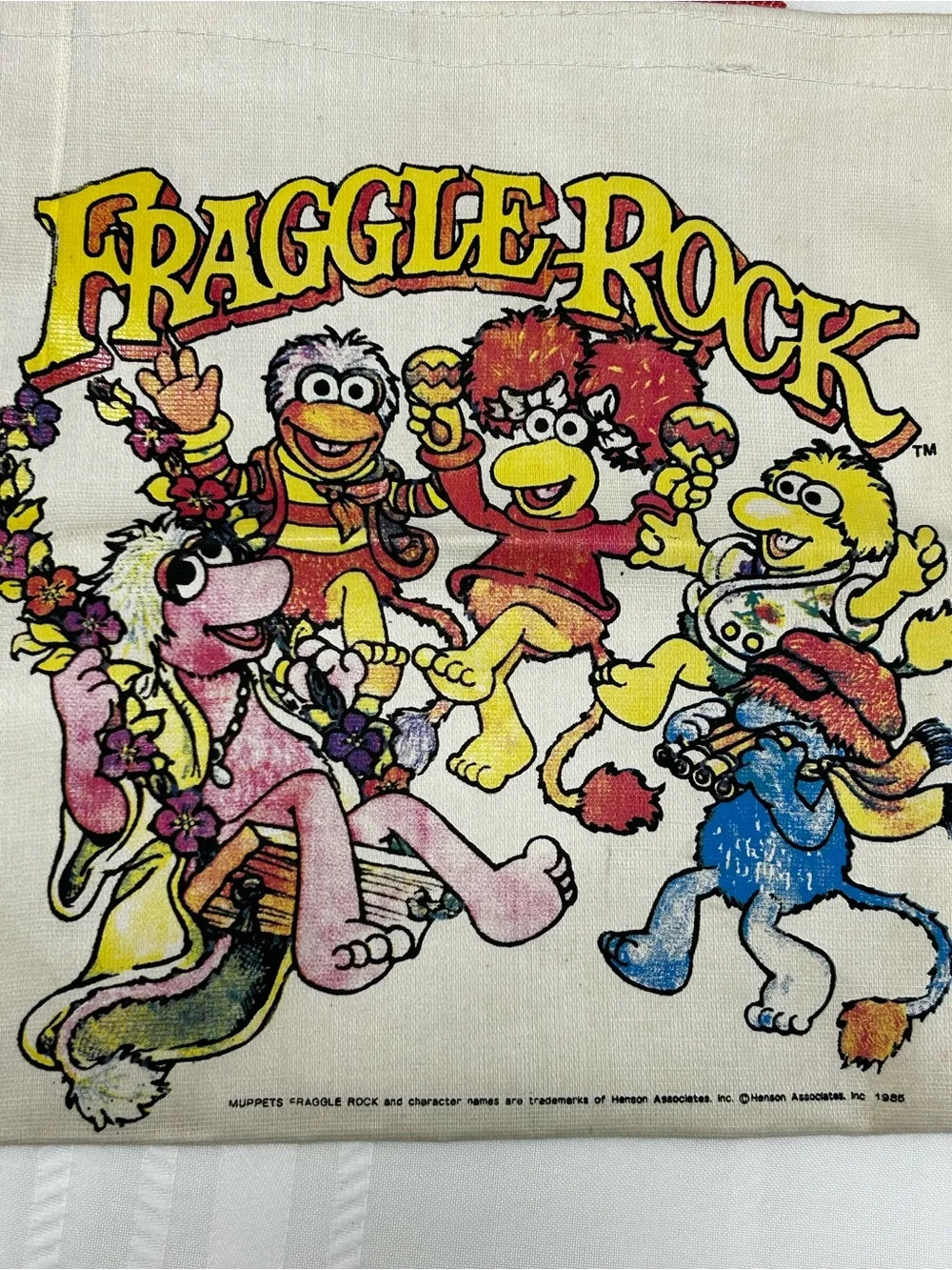Vintage 1985 Henson Fraggle Rock Muppets Tote Bag Graphic Red Yellow Orange